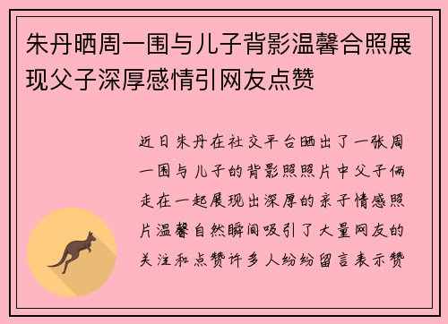 朱丹晒周一围与儿子背影温馨合照展现父子深厚感情引网友点赞