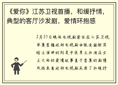 《爱你》江苏卫视首播，和缓抒情，典型的客厅沙发剧，爱情环抱感