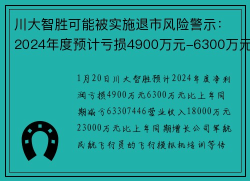 川大智胜可能被实施退市风险警示：2024年度预计亏损4900万元-6300万元