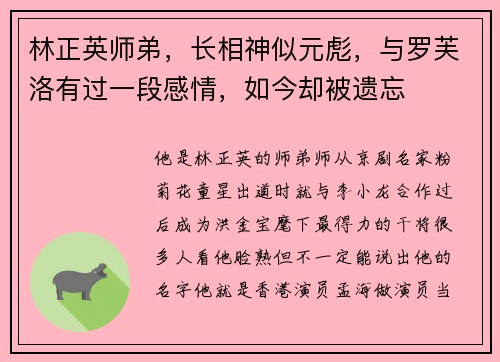林正英师弟，长相神似元彪，与罗芙洛有过一段感情，如今却被遗忘