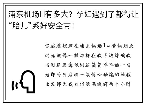 浦东机场H有多大？孕妇遇到了都得让“胎儿”系好安全带！