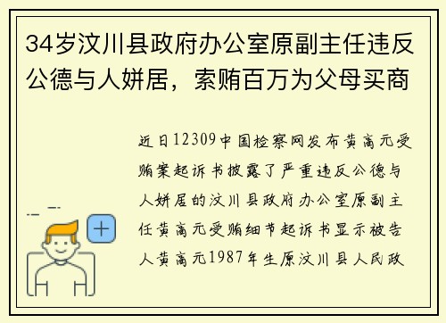 34岁汶川县政府办公室原副主任违反公德与人姘居，索贿百万为父母买商铺养老