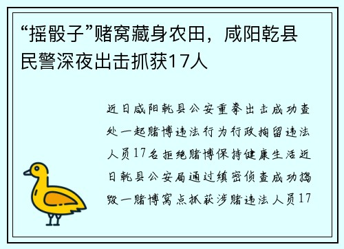 “摇骰子”赌窝藏身农田，咸阳乾县民警深夜出击抓获17人