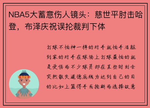 NBA5大蓄意伤人镜头：慈世平肘击哈登，布泽庆祝误抡裁判下体