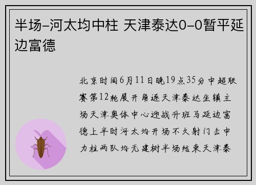 半场-河太均中柱 天津泰达0-0暂平延边富德