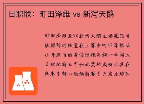 日职联：町田泽维 vs 新泻天鹅