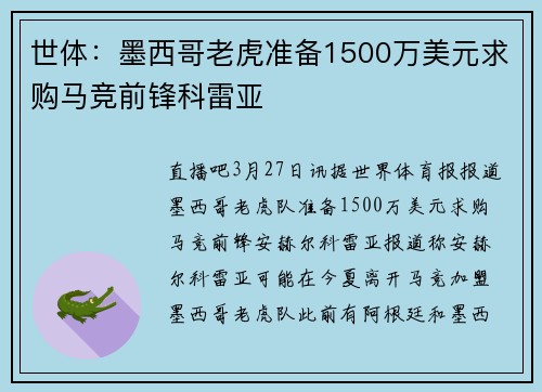 世体：墨西哥老虎准备1500万美元求购马竞前锋科雷亚